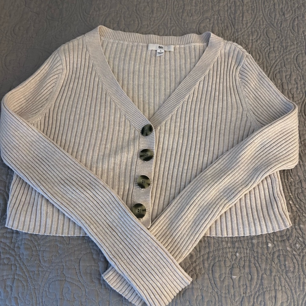 BP Cream Ribbed Cardigan Sweater
